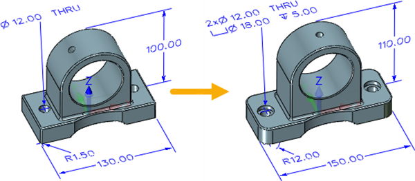 Figure 1. The Pedestal before (left) and after (right) Direct Editing